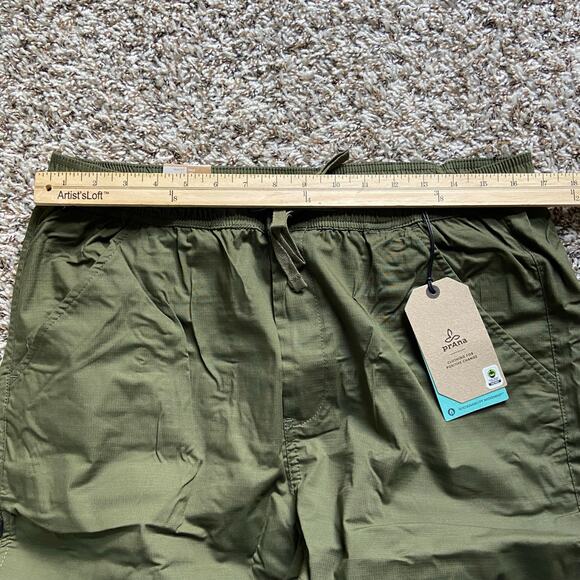 Prana Double Peak E-Waist 8" Short Men's L Cargo Green Standard Fit Drawstring - Picture 7 of 9